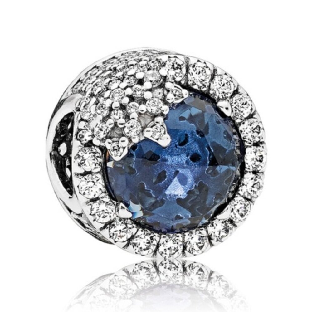 Pandora Sterling Silver Dazzling Snowflake Charm w Blue Crystal - 796358ntb